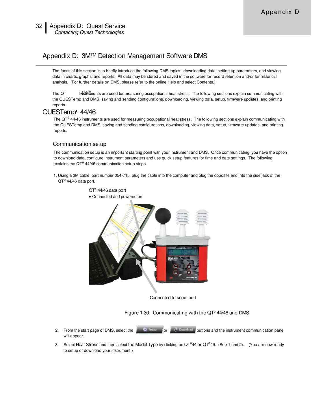 3M user manual Appendix D 3MTM Detection Management Software DMS, QUESTempo 44/46, Communication setup 