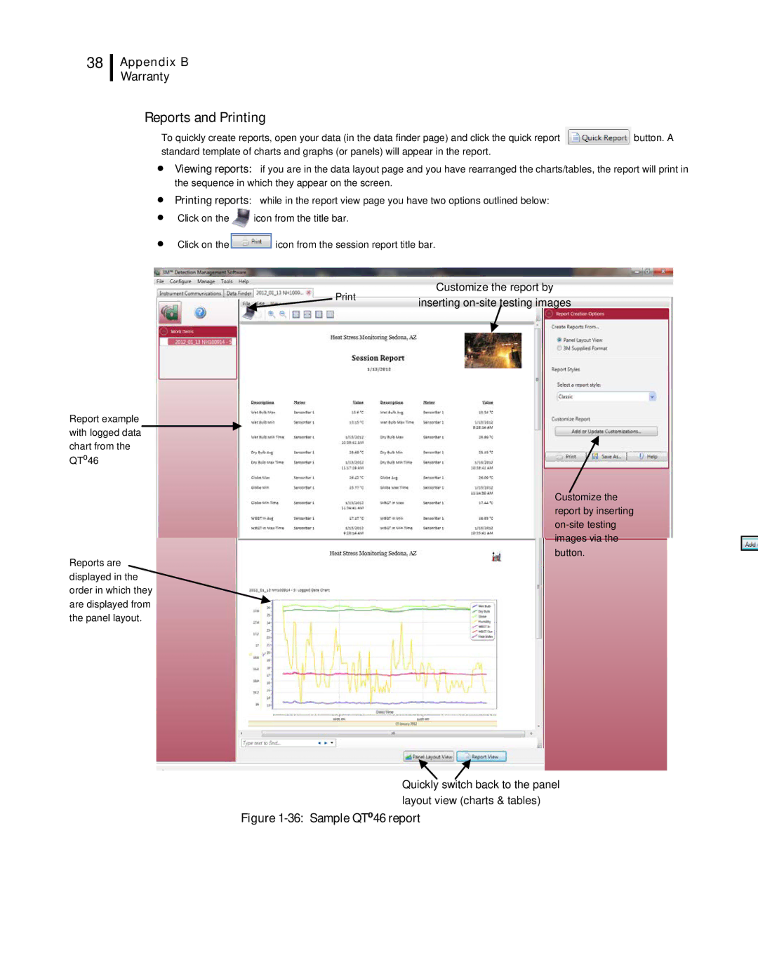 3M 44, 46 user manual Reports and Printing, Inserting on-site testing images 