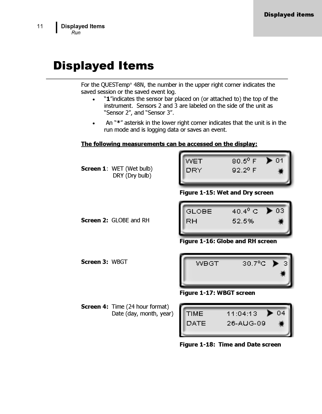 3M 48N user manual Displayed Items, Following measurements can be accessed on the display 