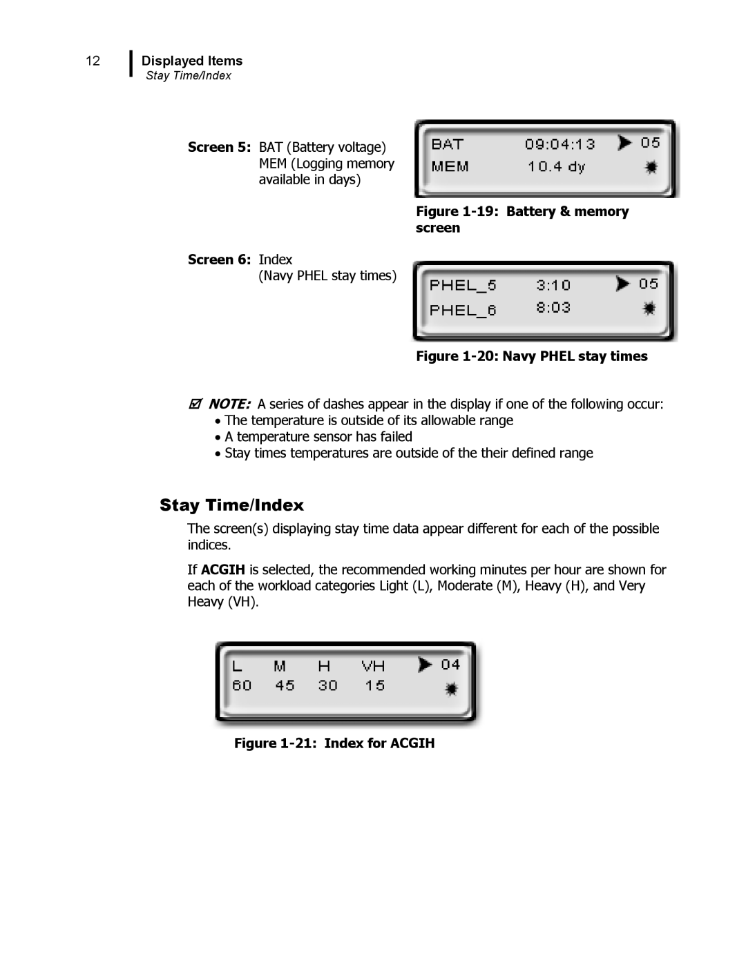 3M 48N user manual Stay Time/Index, Battery & memory screen Screen 6 Index 