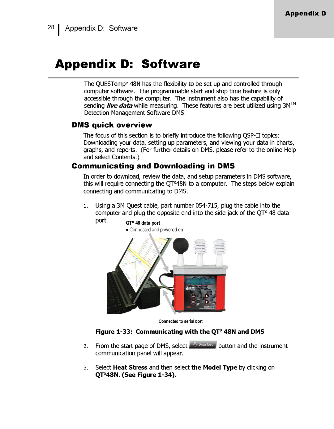 3M 48N user manual Appendix D Software, DMS quick overview, Communicating and Downloading in DMS, Port 