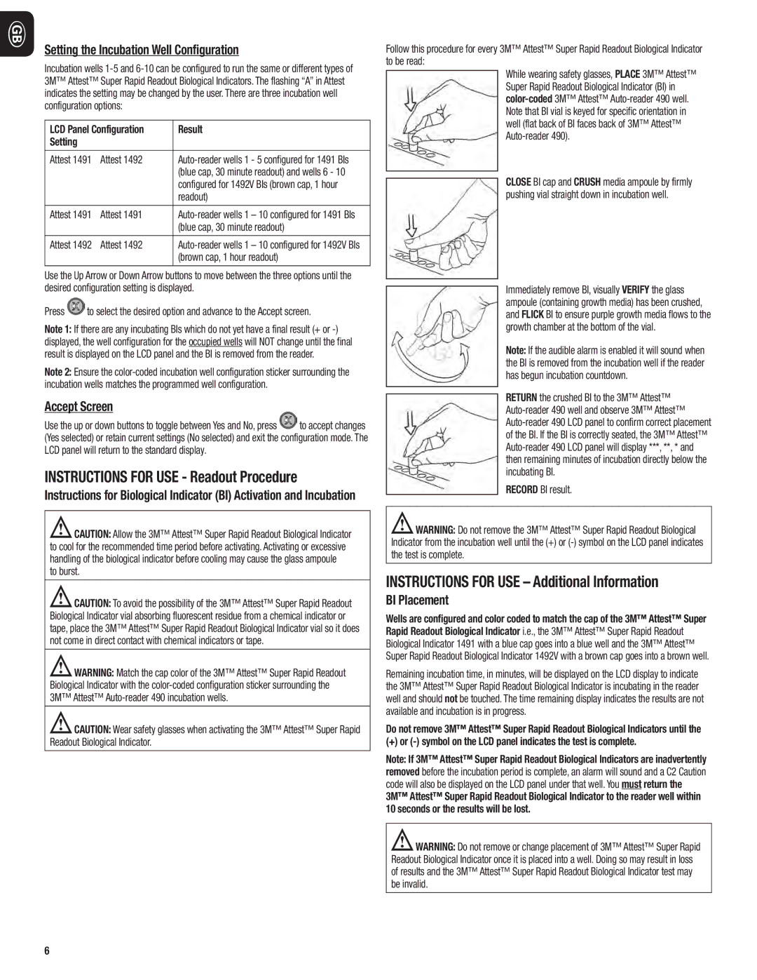 3M 490 Instructions for USE ‑ Readout Procedure, Instructions for USE Additional Information, Accept Screen, BI Placement 