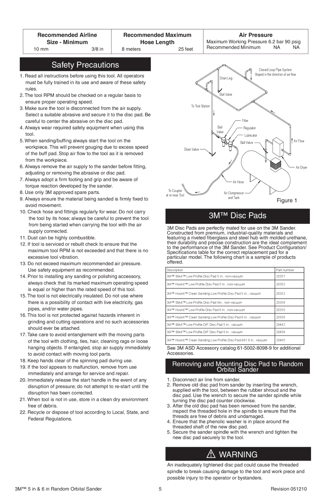 3M 51210 instruction manual Safety Precautions, 3M Disc Pads 