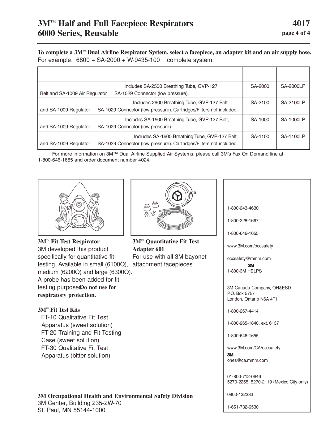 3M 6000 manual 3M Fit Test Respirator, Adapter, Respiratory protection 3M Fit Test Kits 