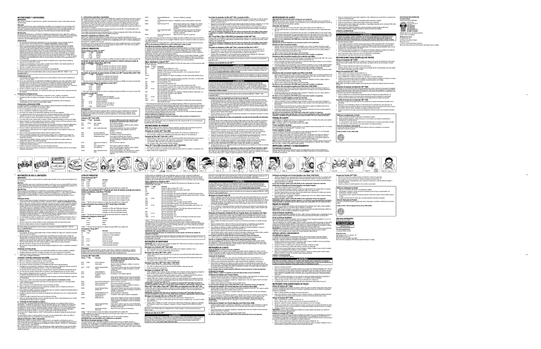 3M 6000 specifications Instrucciones Y Limitaciones, Lista DE Productos, Instrucciones DE Armado, Instrucciones DE Ajuste 