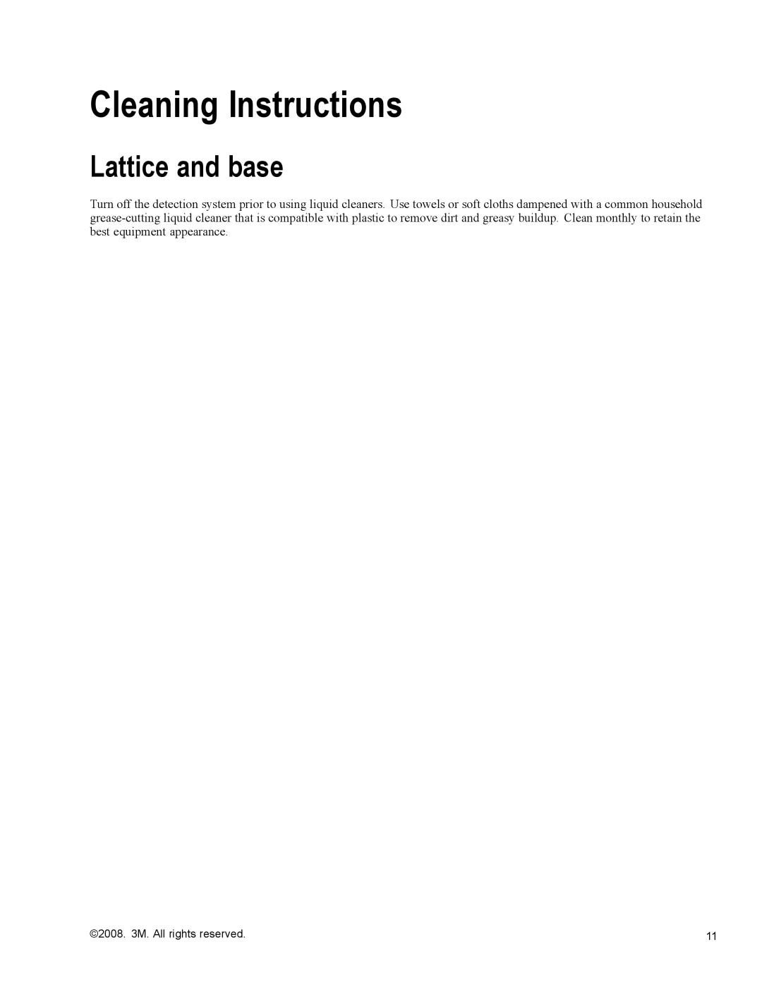 3M 700 Series owner manual Cleaning Instructions, Lattice and base 