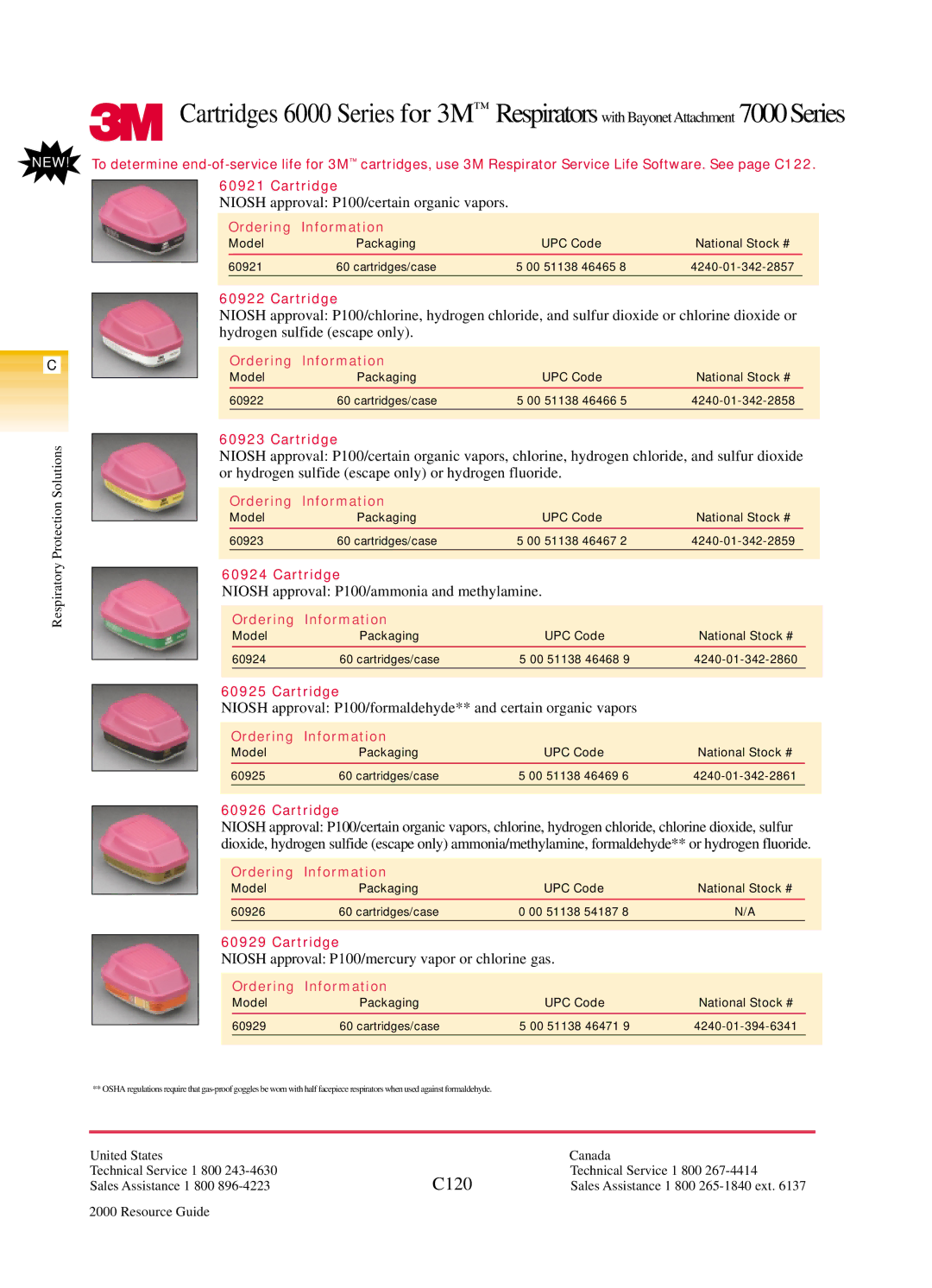 3M 7000 Series manual C120, Niosh approval P100/certain organic vapors, Niosh approval P100/ammonia and methylamine 