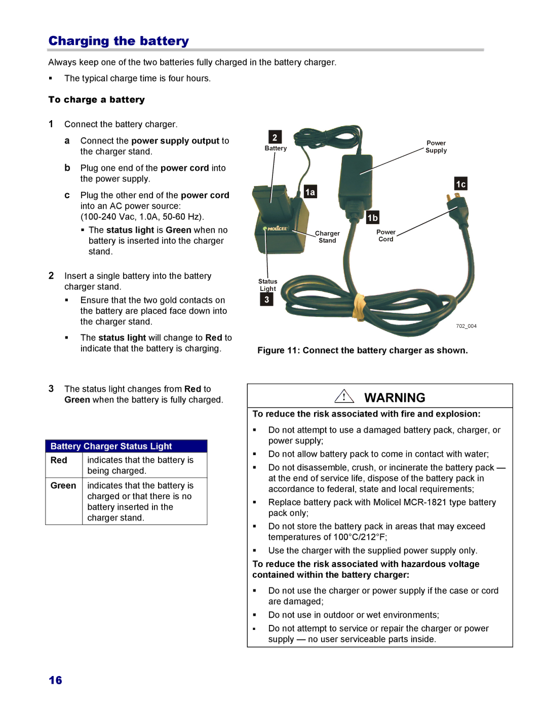 3M 702, 802 Charging the battery, To charge a battery, Connect the power supply output to the charger stand, Red, Green 