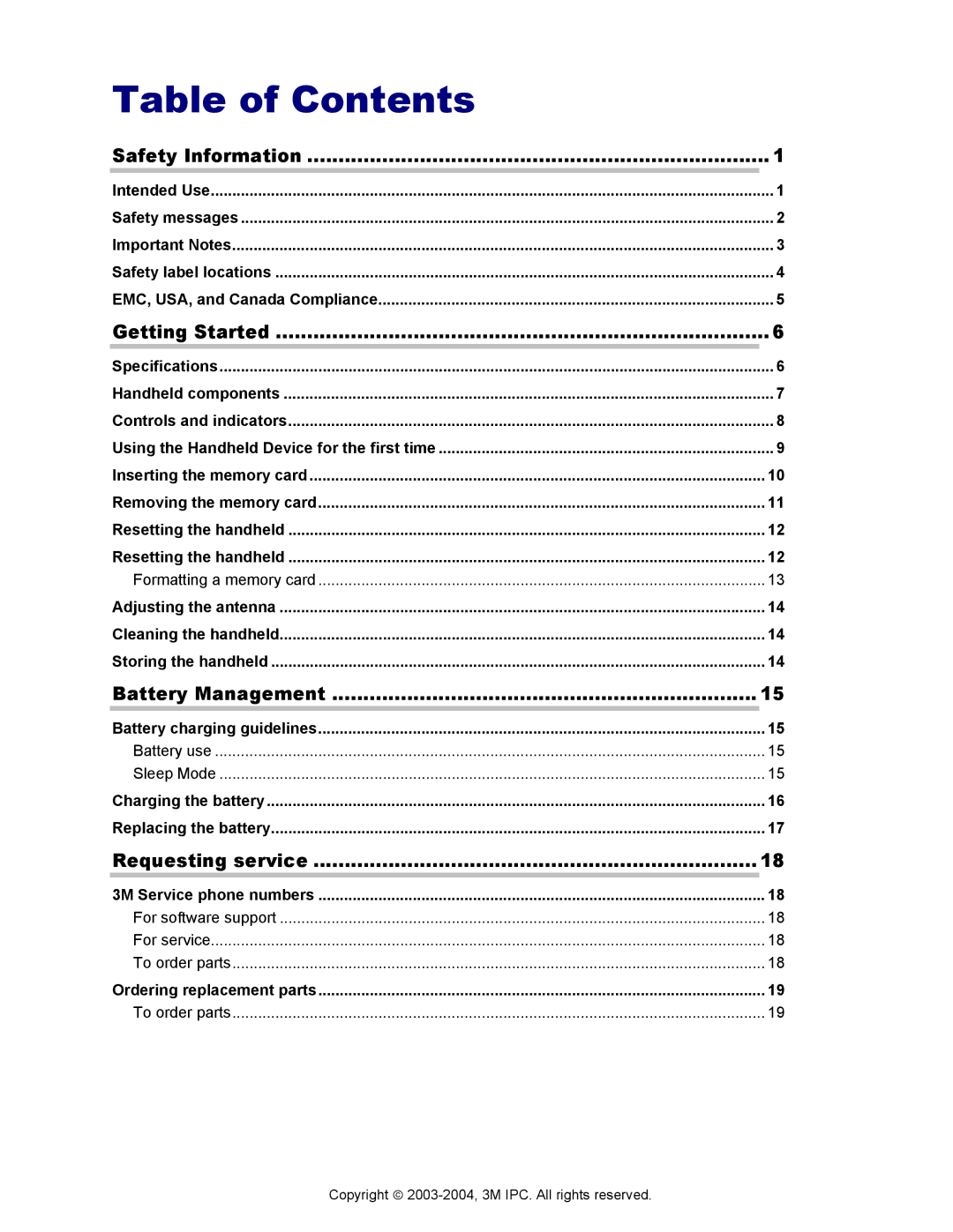 3M 802, 702 owner manual Table of Contents 