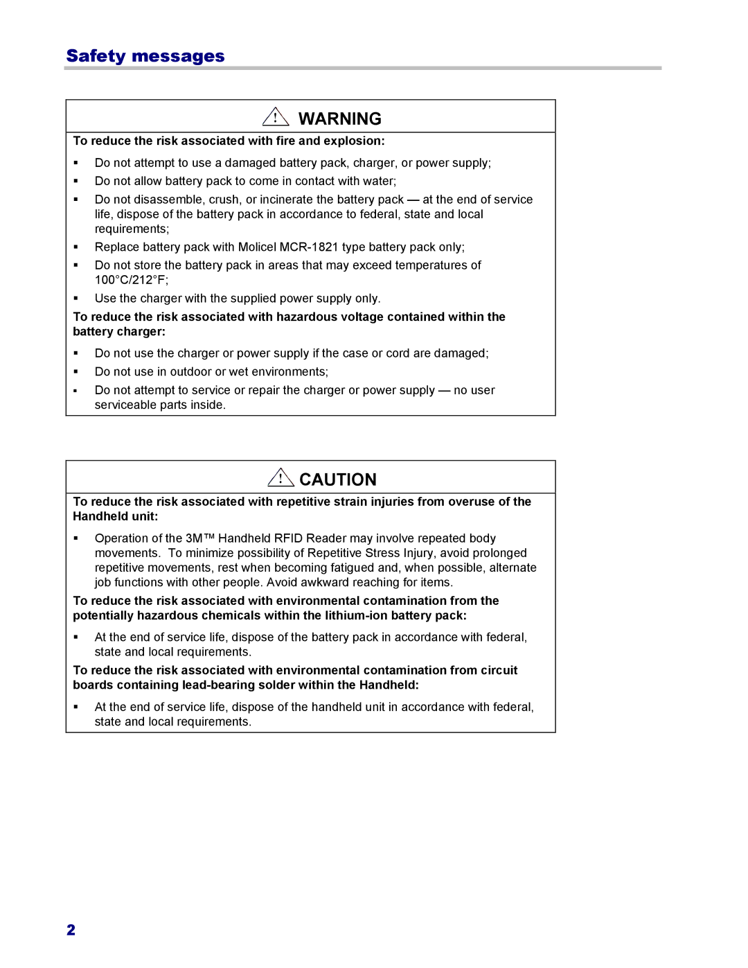 3M 702, 802 owner manual Safety messages, To reduce the risk associated with fire and explosion 