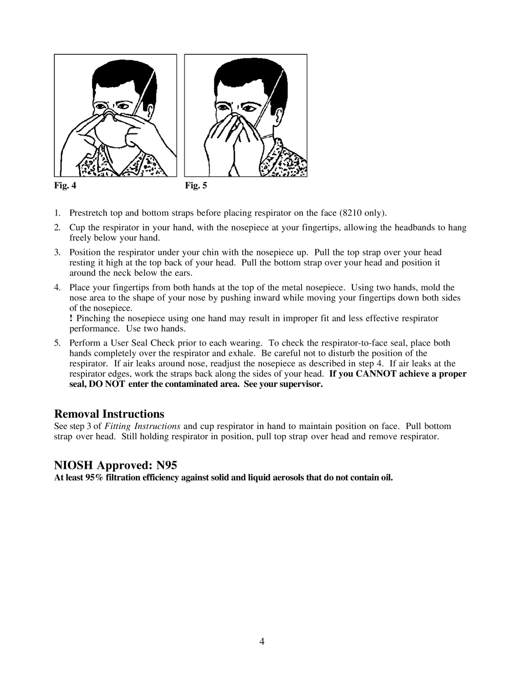 3M 7048, 8210PLUS, 8110S manual Removal Instructions, Niosh Approved N95 
