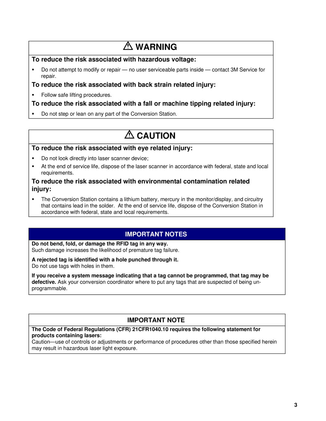 3M 711/811 owner manual Important Notes 