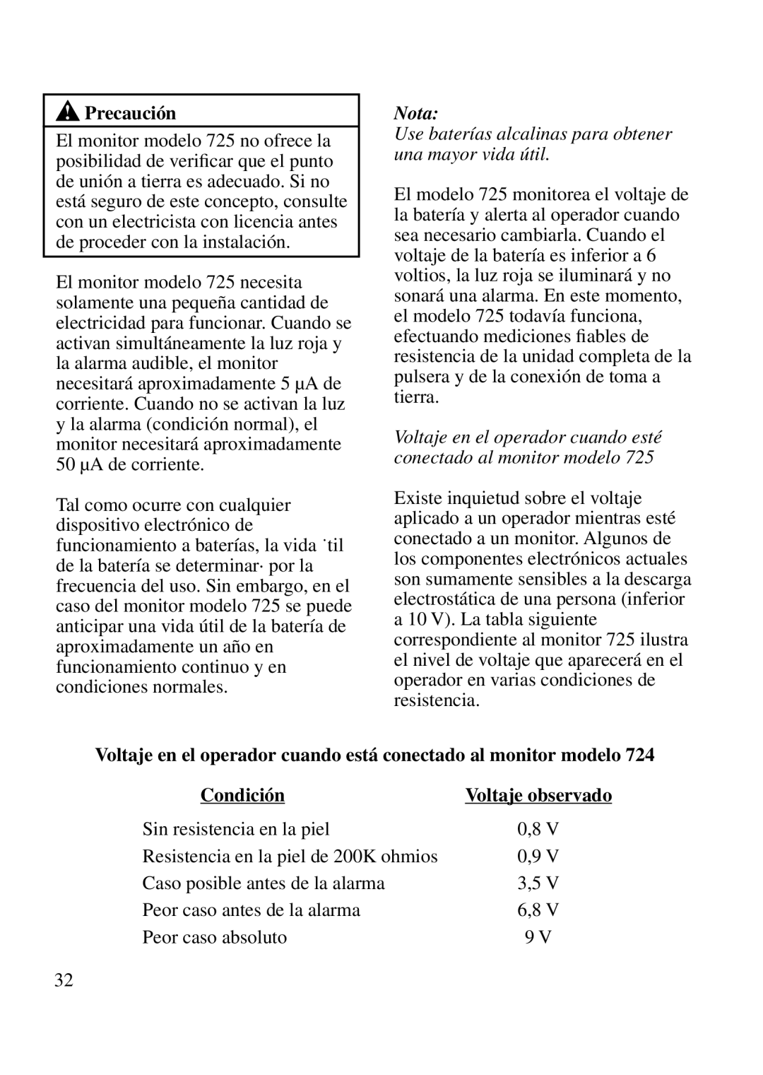 3M 725 manual Precaución, Use baterías alcalinas para obtener una mayor vida útil 