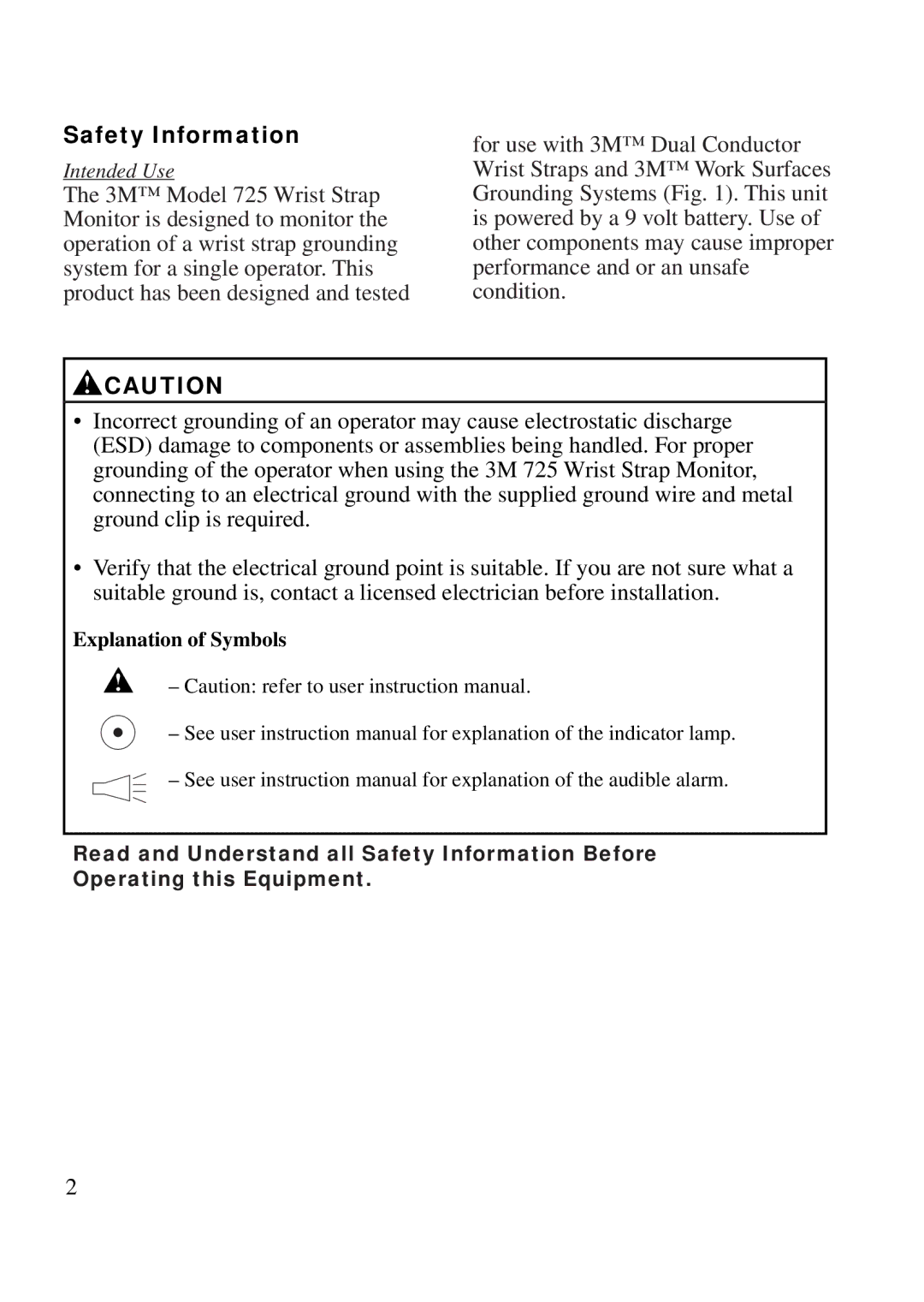 3M 725 manual Safety Information 