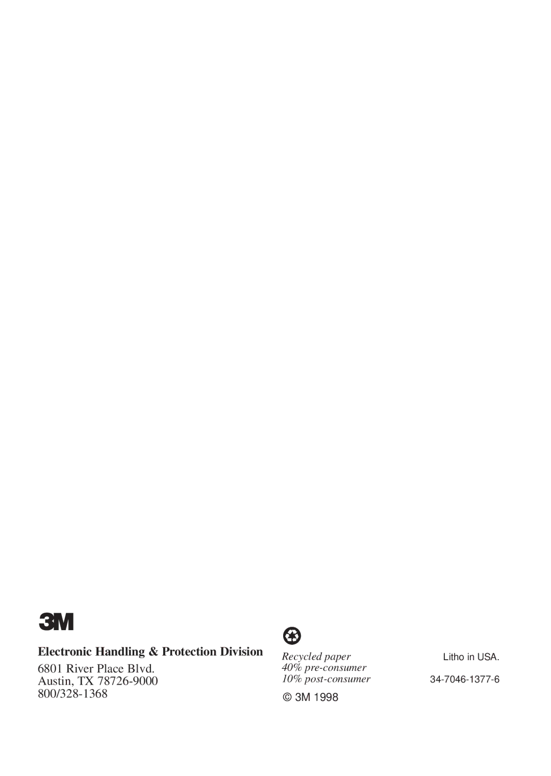 3M 725 manual Electronic Handling & Protection Division 