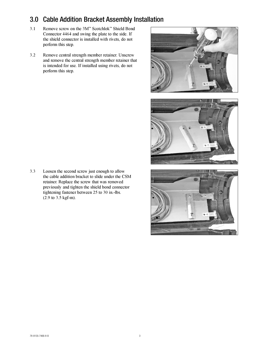 3M 733, 533, 530 manual Cable Addition Bracket Assembly Installation 