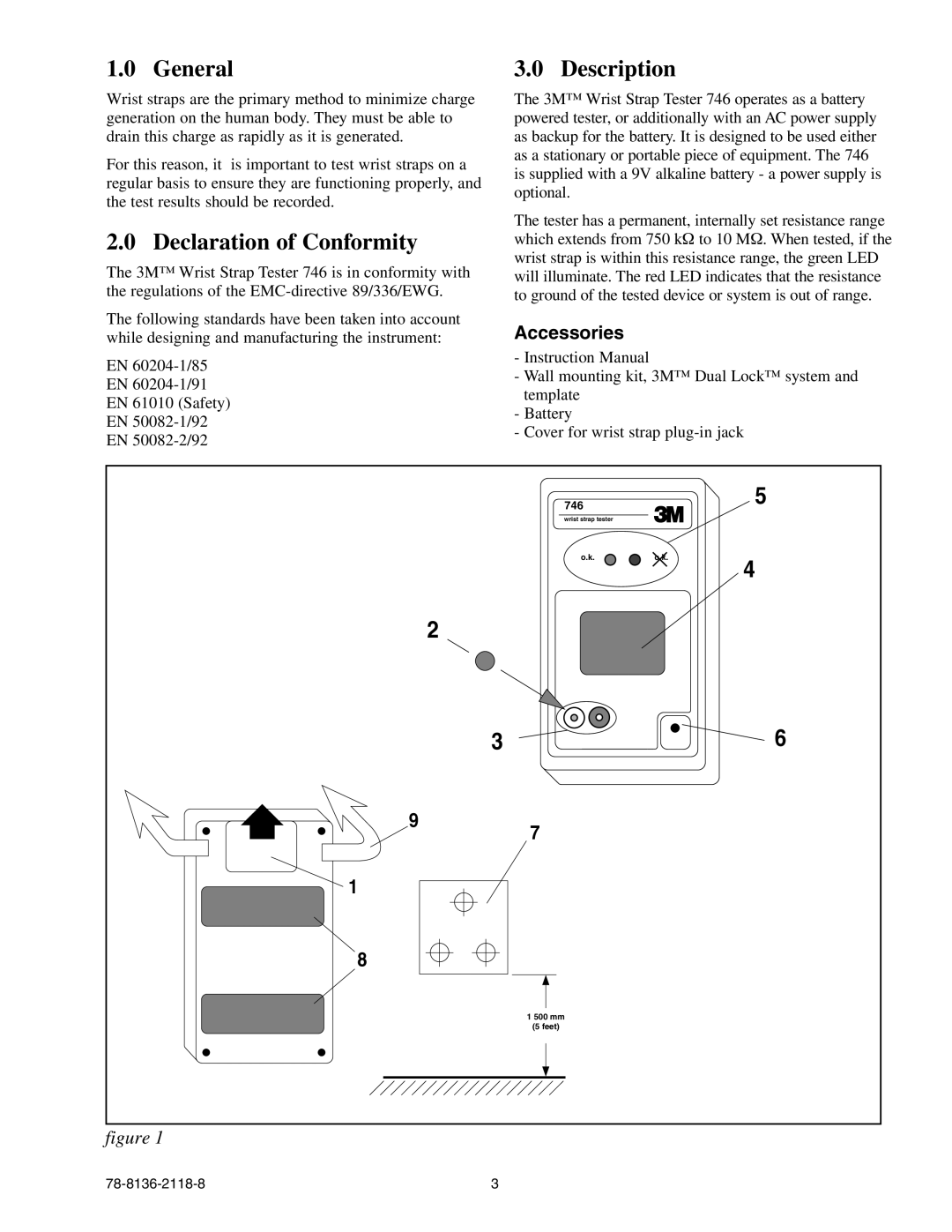 3M 746 manual General, Declaration of Conformity, Description, Accessories 