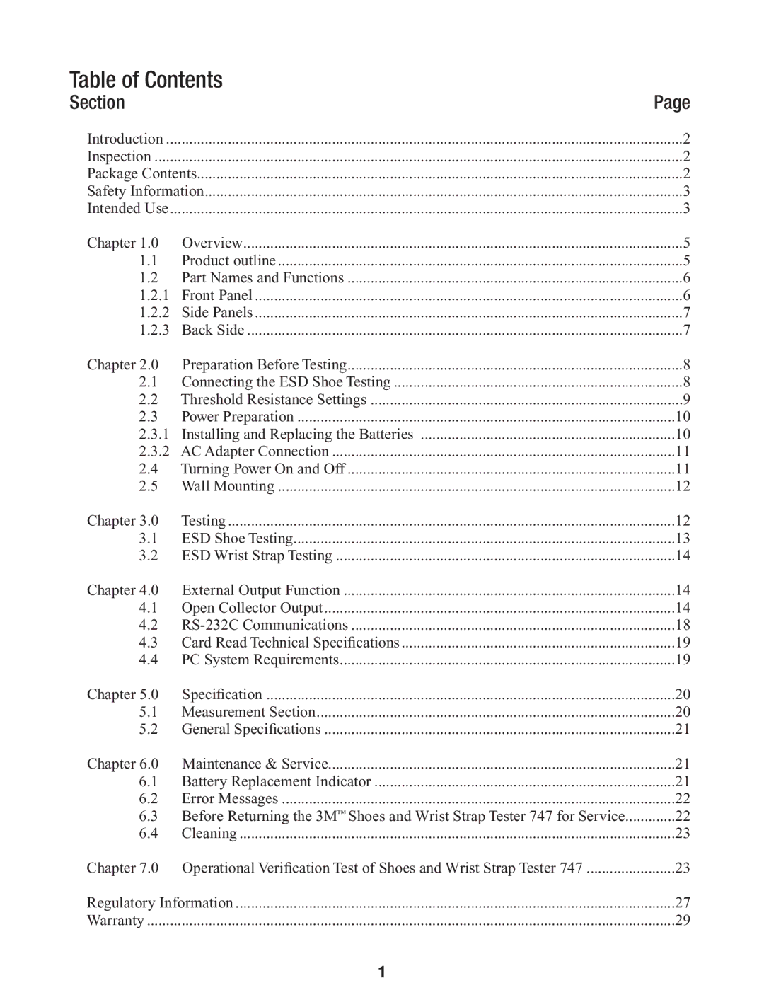 3M 747 manual Table of Contents 