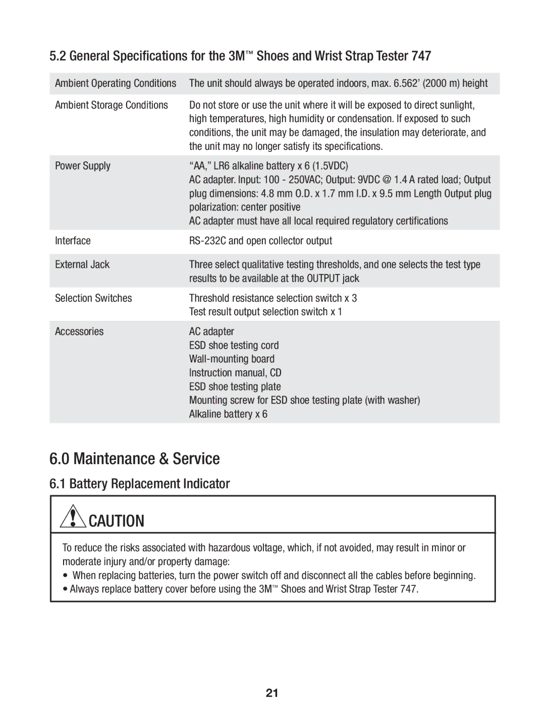 3M 747 manual Maintenance & Service, Battery Replacement Indicator 