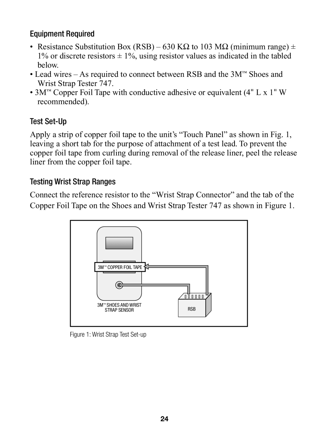 3M 747 manual Equipment Required, Test Set-Up, Testing Wrist Strap Ranges 