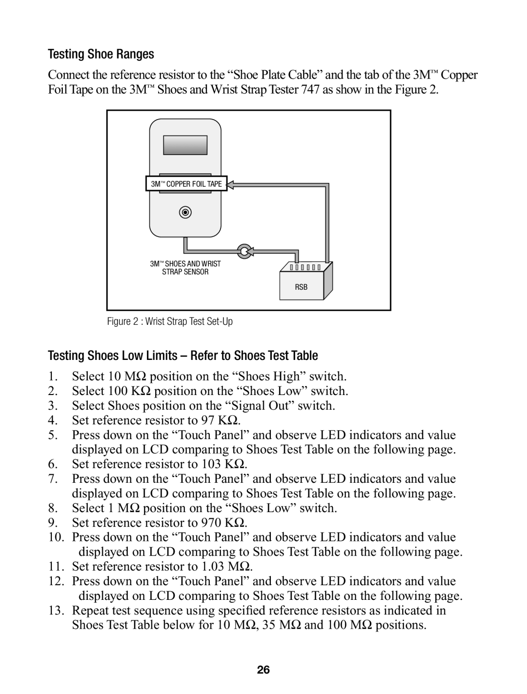 3M 747 manual Testing Shoe Ranges, Testing Shoes Low Limits Refer to Shoes Test Table 