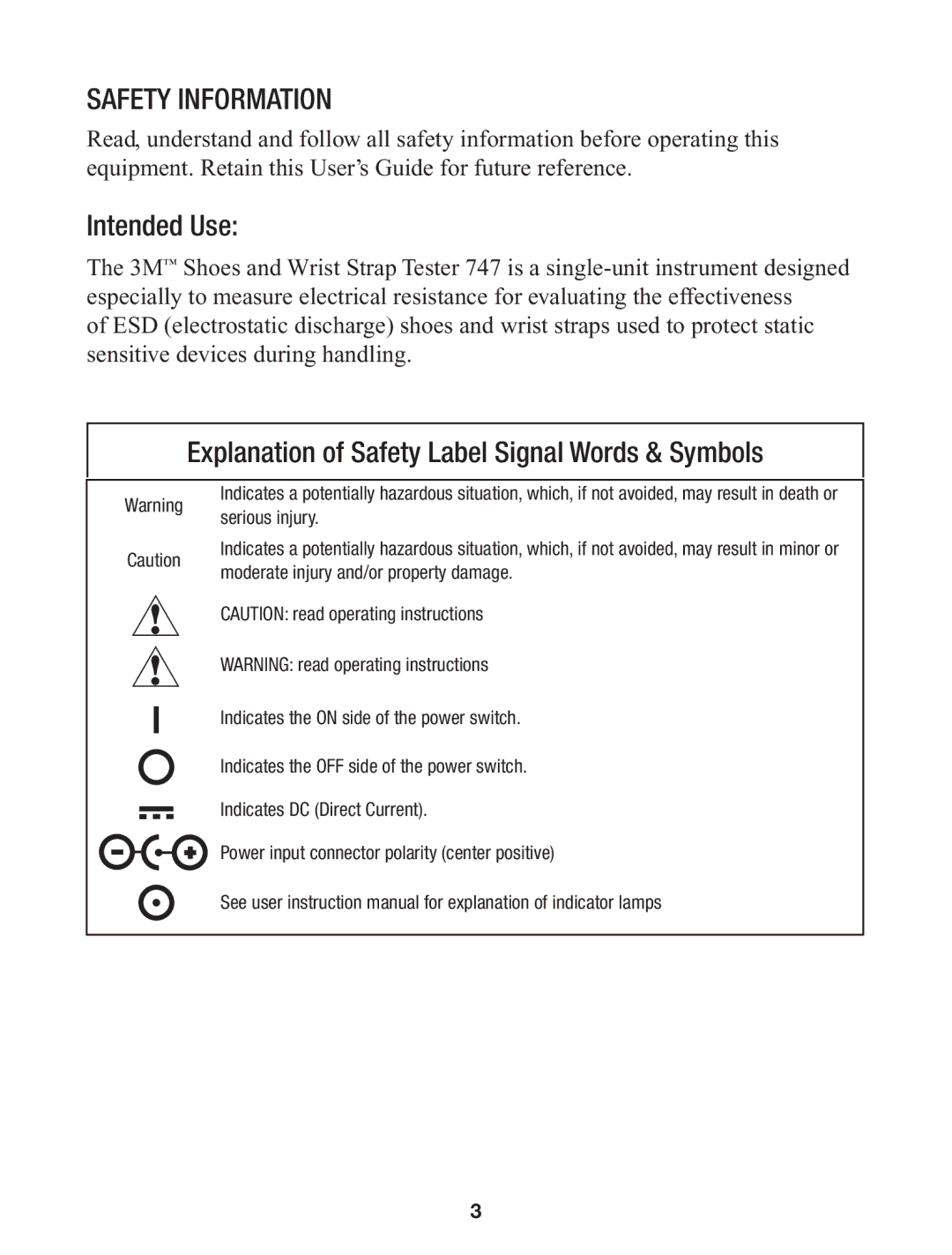 3M 747 manual Intended Use, Explanation of Safety Label Signal Words & Symbols 