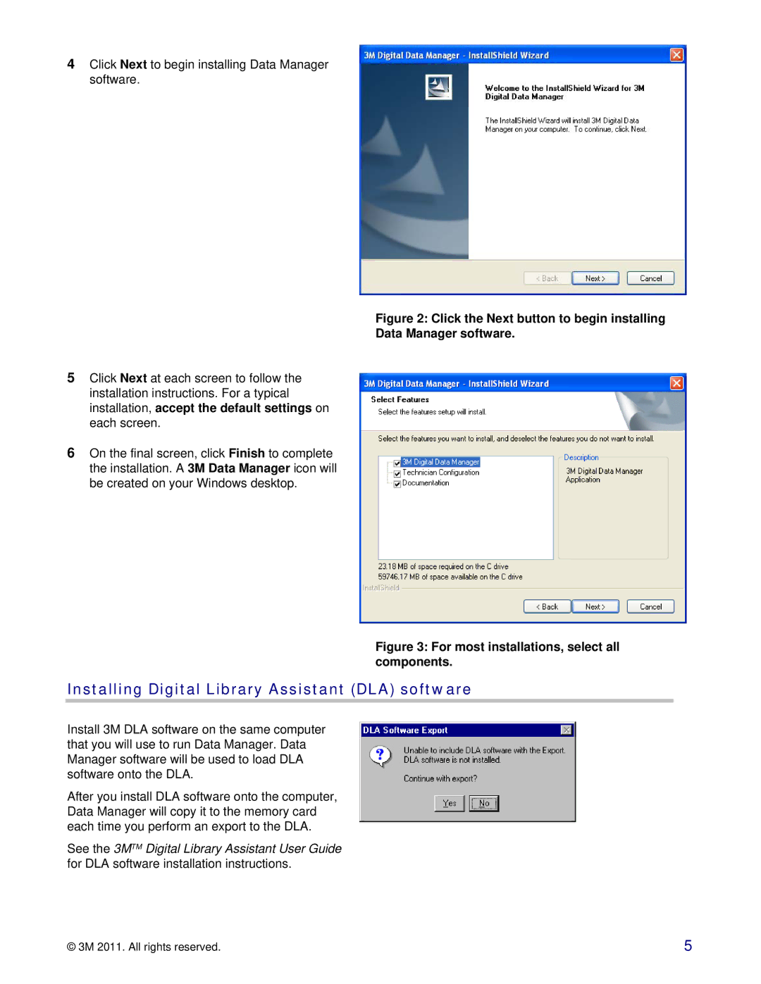 3M 747 setup guide Installing Digital Library Assistant DLA software, For most installations, select all components 