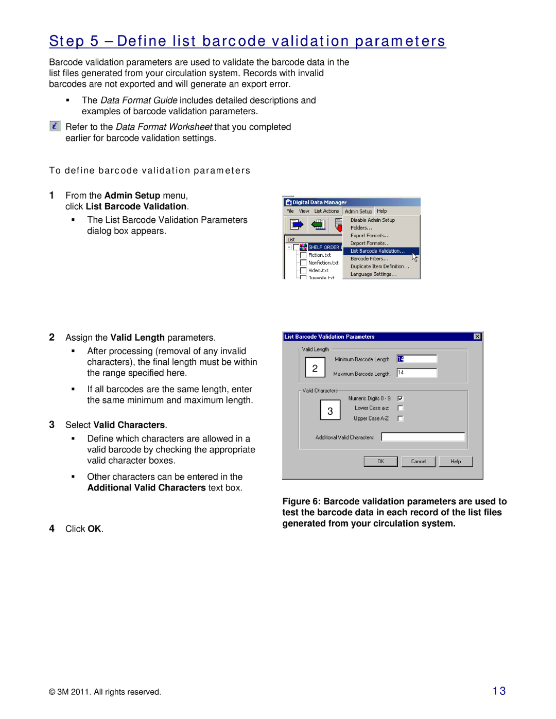 3M 747 Define list barcode validation parameters, To define barcode validation parameters, Select Valid Characters 