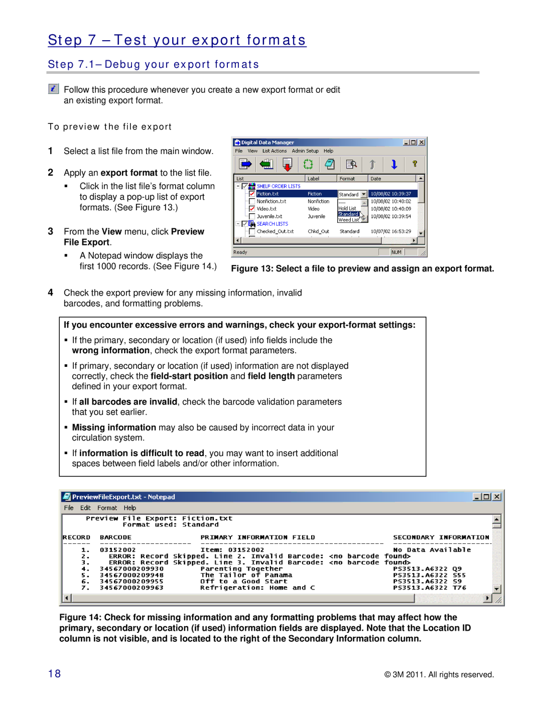 3M 747 setup guide Test your export formats, Debug your export formats, To preview the file export 