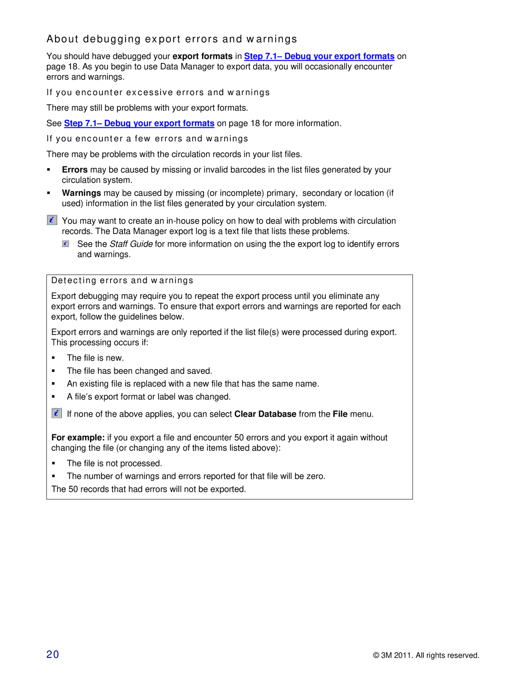 3M 747 setup guide About debugging export errors and warnings, If you encounter excessive errors and warnings 