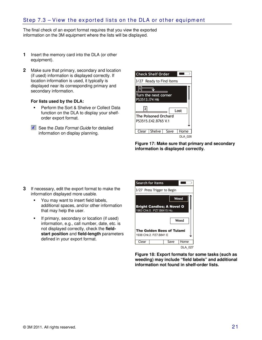 3M 747 setup guide View the exported lists on the DLA or other equipment, For lists used by the DLA 