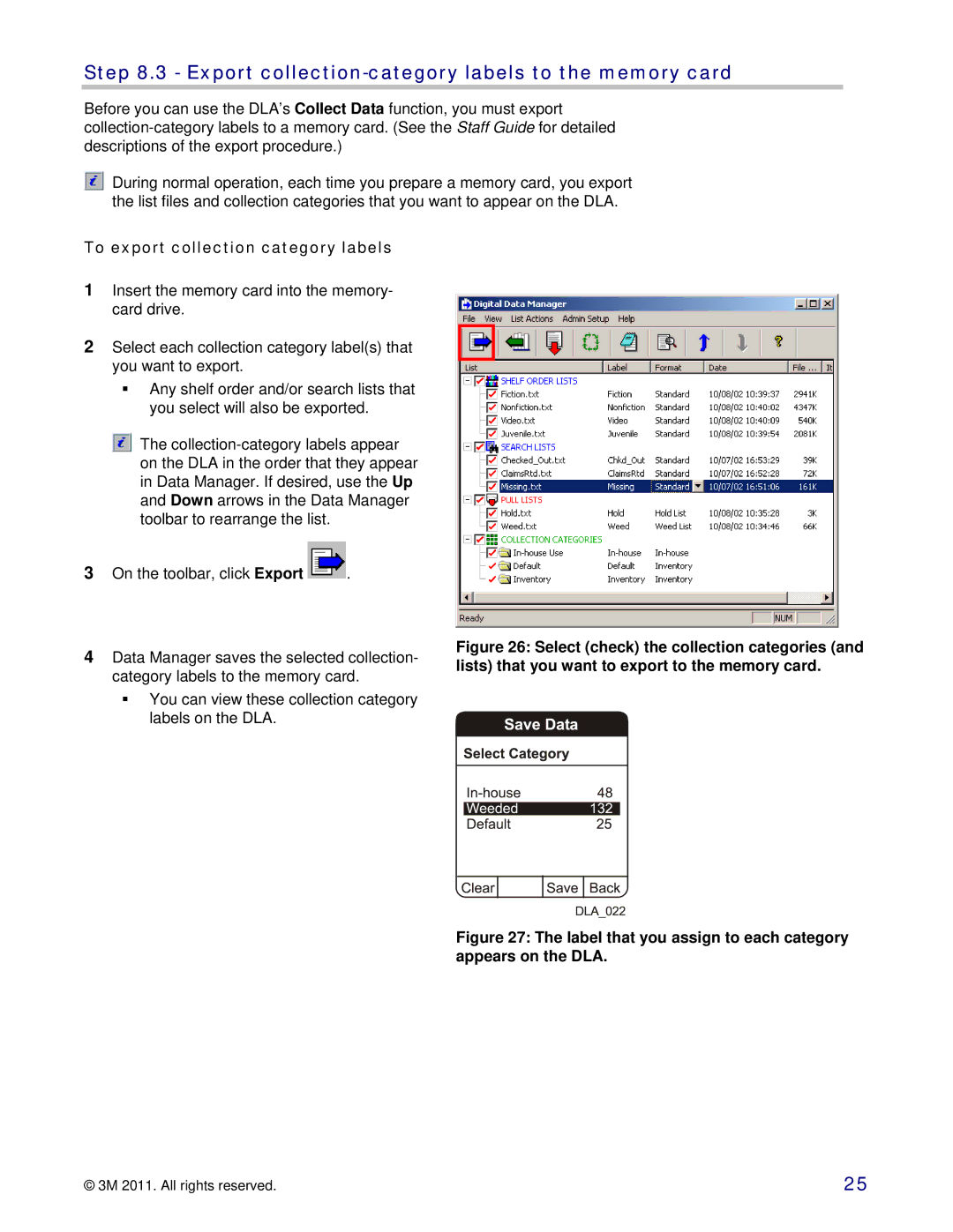 3M 747 setup guide Export collection-category labels to the memory card, To export collection category labels 