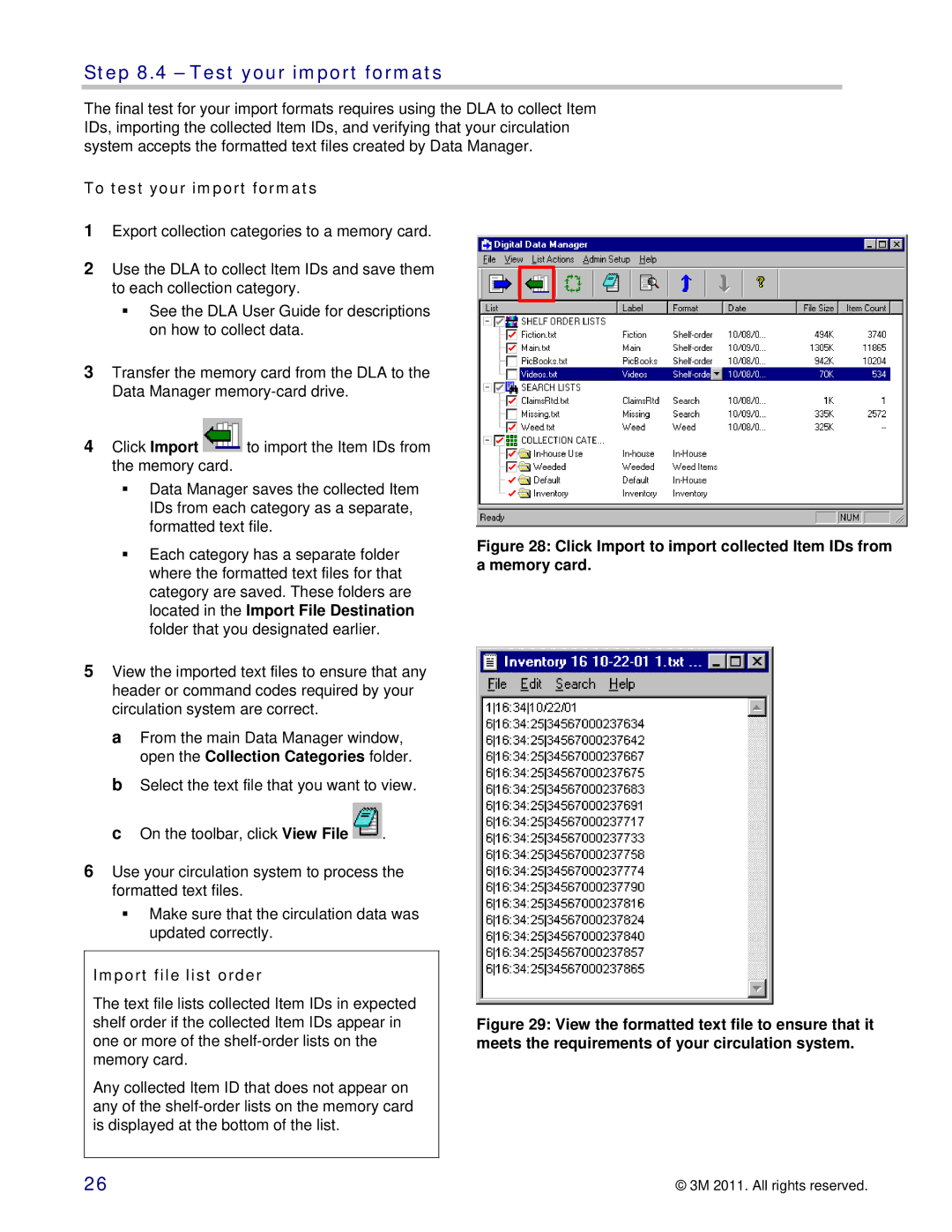 3M 747 setup guide Test your import formats, To test your import formats, Import file list order 