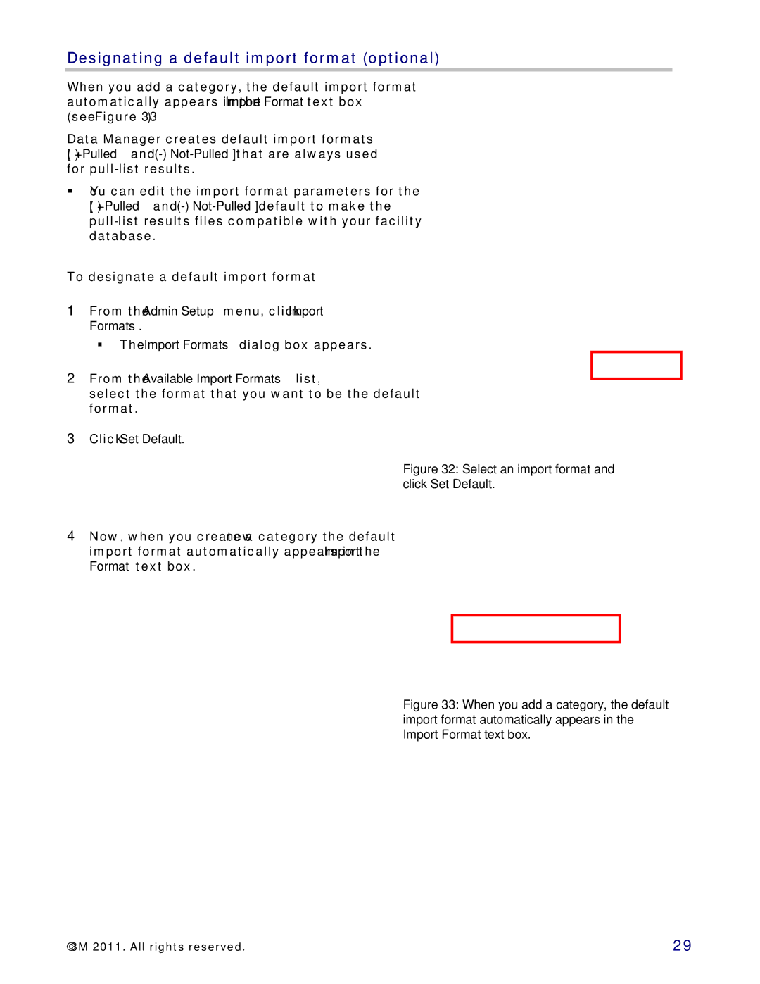 3M 747 setup guide Designating a default import format optional, Select an import format and click Set Default 