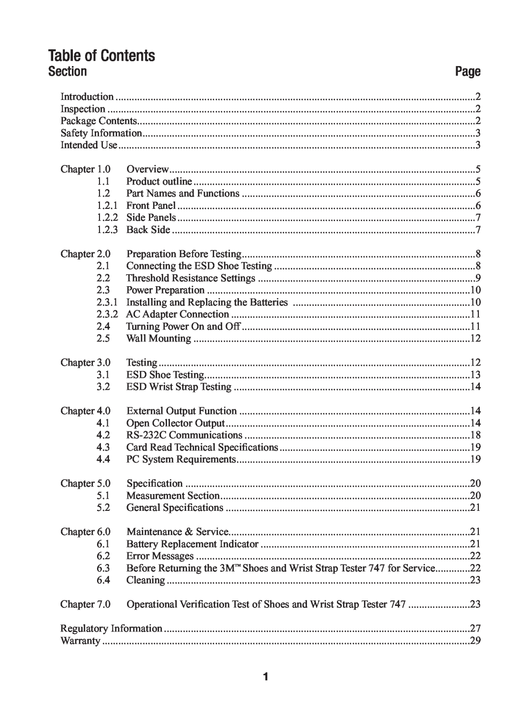 3M 747 manual Table of Contents, Section 