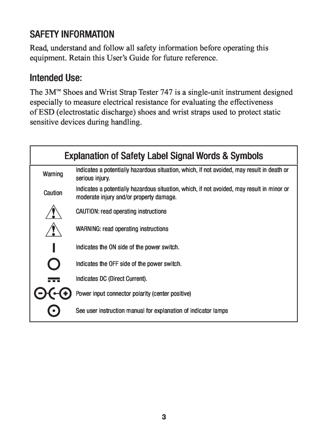 3M 747 manual Safety Information, Intended Use, Explanation of Safety Label Signal Words & Symbols 