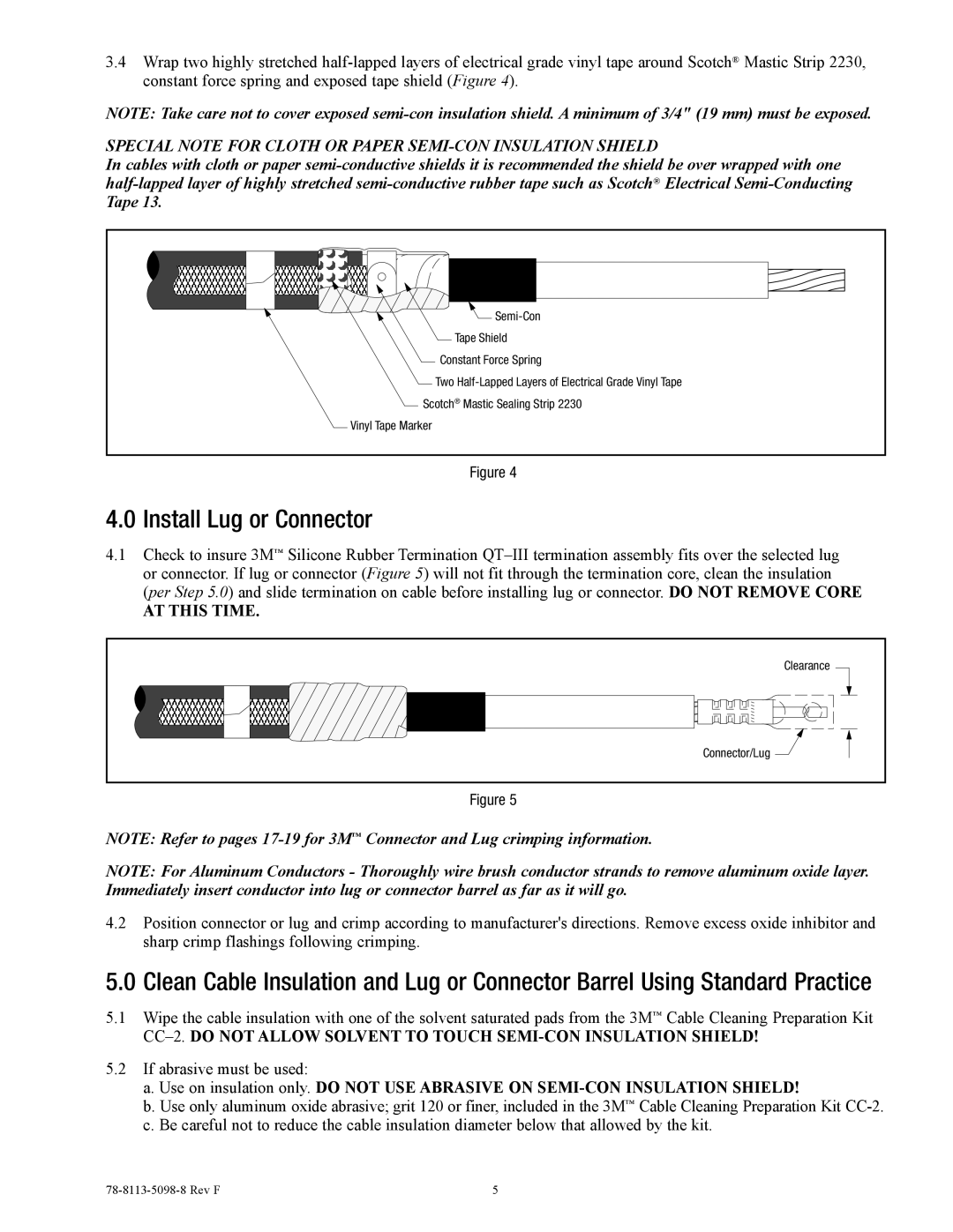 3M 7620-T-95 manual Install Lug or Connector, Special Note for Cloth or Paper SEMI-CON Insulation Shield 