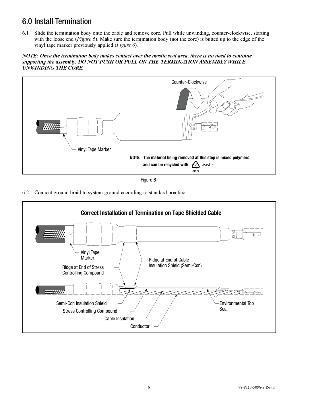 3M 7620-T-95 manual Install Termination, Correct Installation of Termination on Tape Shielded Cable 