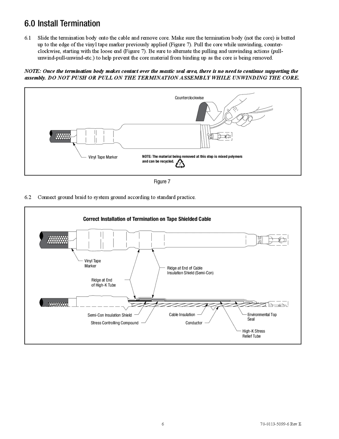 3M 7622-T-110, 7626-T-110, 7624-T-110 manual Install Termination, Correct Installation of Termination on Tape Shielded Cable 