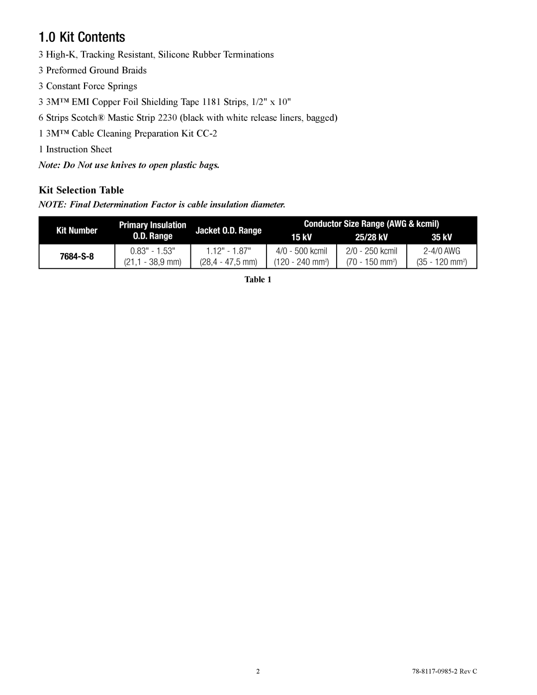 3M 7684-S-8 manual Kit Contents 