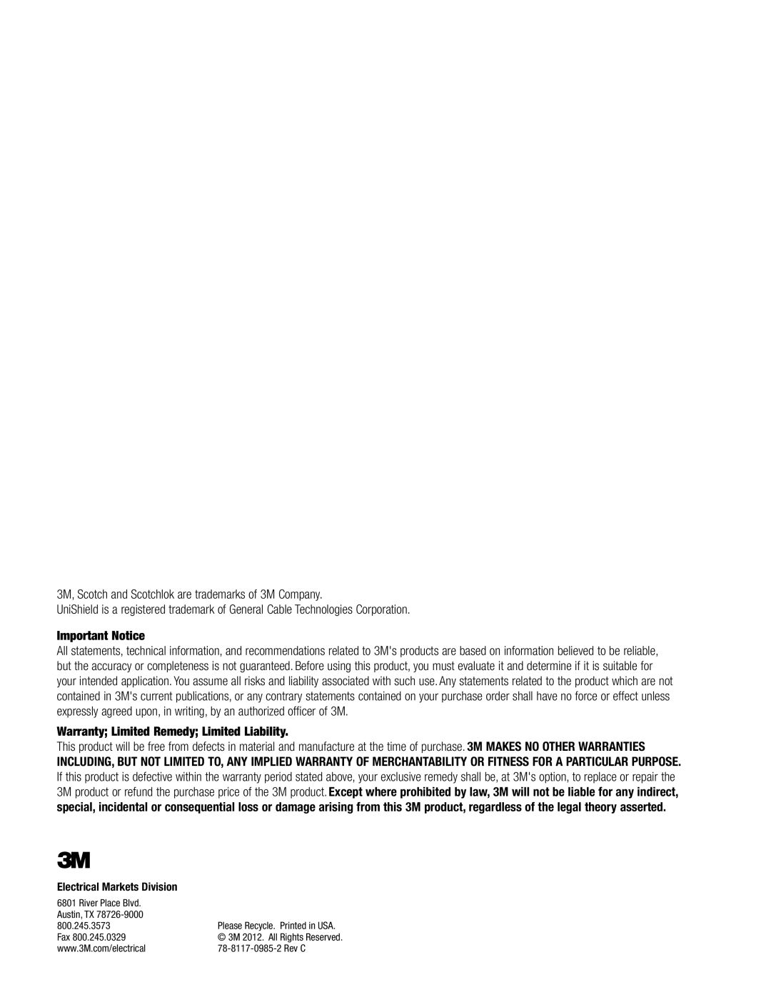 3M 7684-S-8 manual Important Notice 