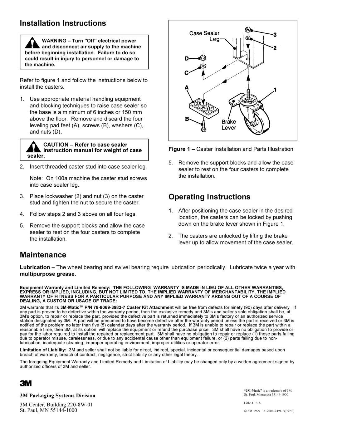 3M 78-8069-3983-7 Installation Instructions, Operating Instructions, Maintenance, Sealer, 3M Packaging Systems Division 