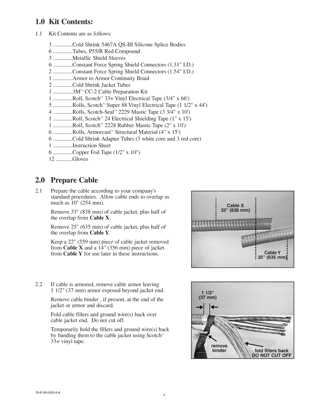 3M 5797A-MT, 78-8126-0432-6-A manual Kit Contents, Prepare Cable 