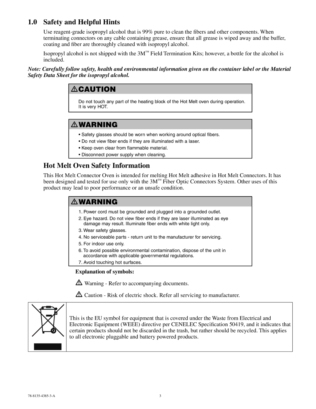 3M 78-8135-4385-3-A manual Safety and Helpful Hints, Hot Melt Oven Safety Information 