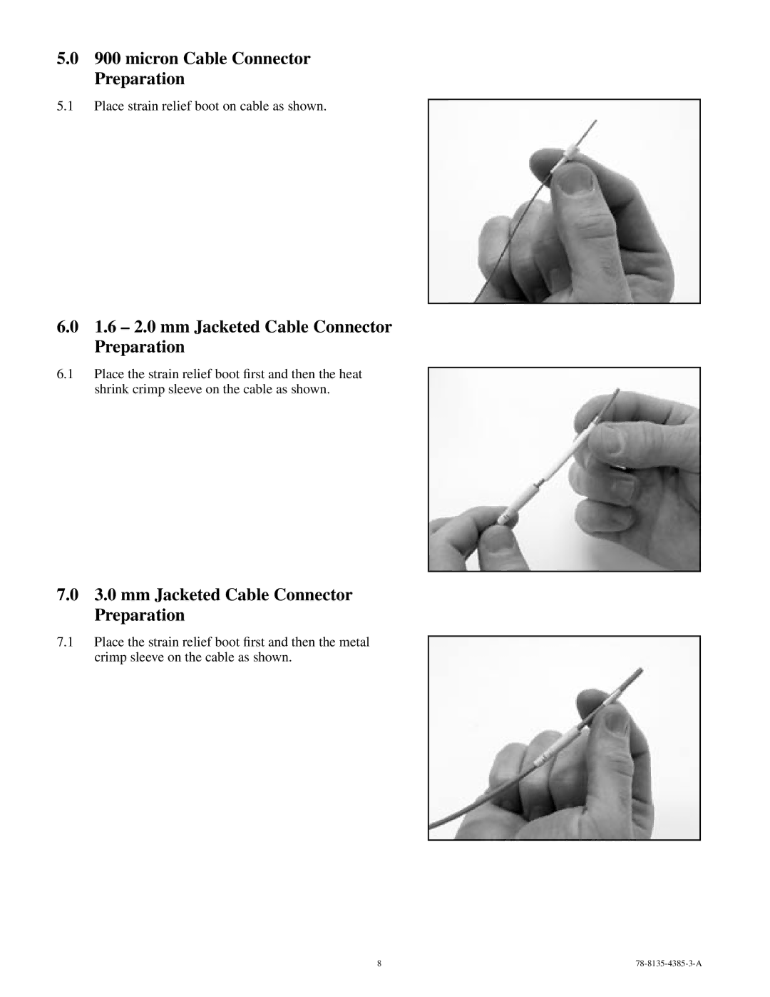 3M 78-8135-4385-3-A manual micron Cable Connector Preparation, 1.6 2.0 mm Jacketed Cable Connector Preparation 