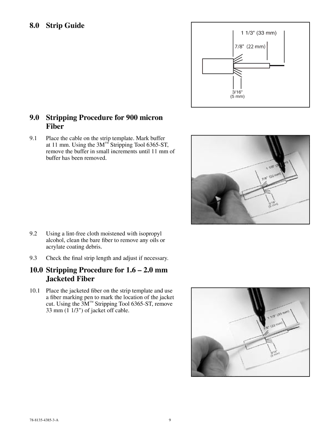 3M 78-8135-4385-3-A manual Strip Guide Stripping Procedure for 900 micron Fiber 