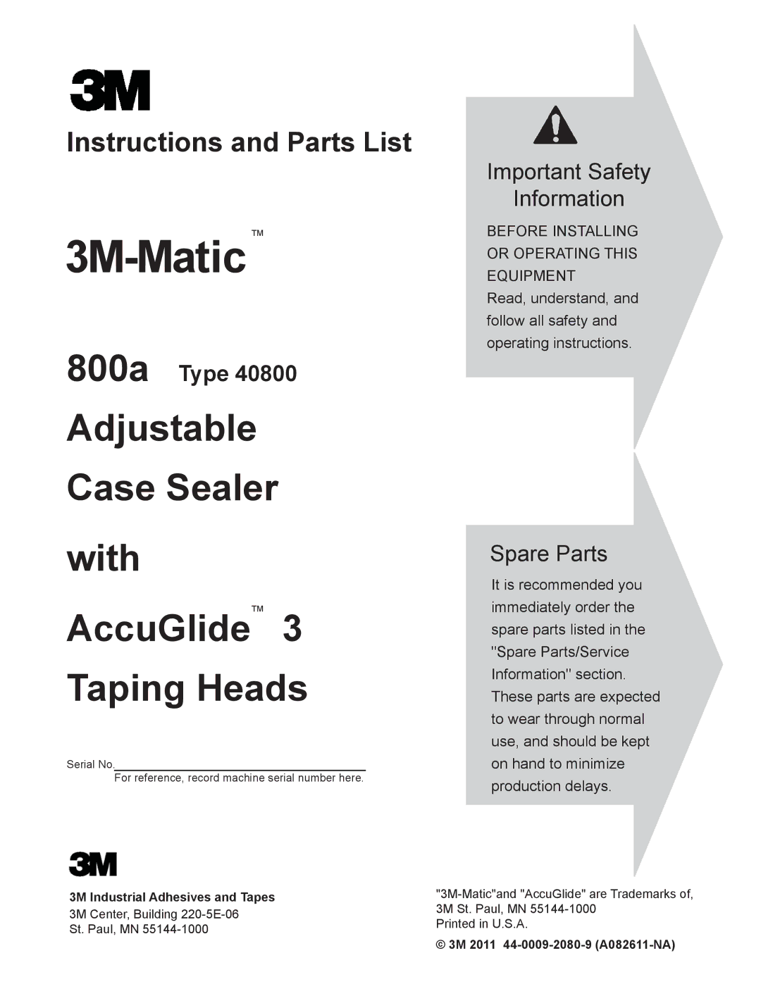 3M 800a manual 3M Industrial Adhesives and Tapes, 3M 2011 44-0009-2080-9 A082611-NA 