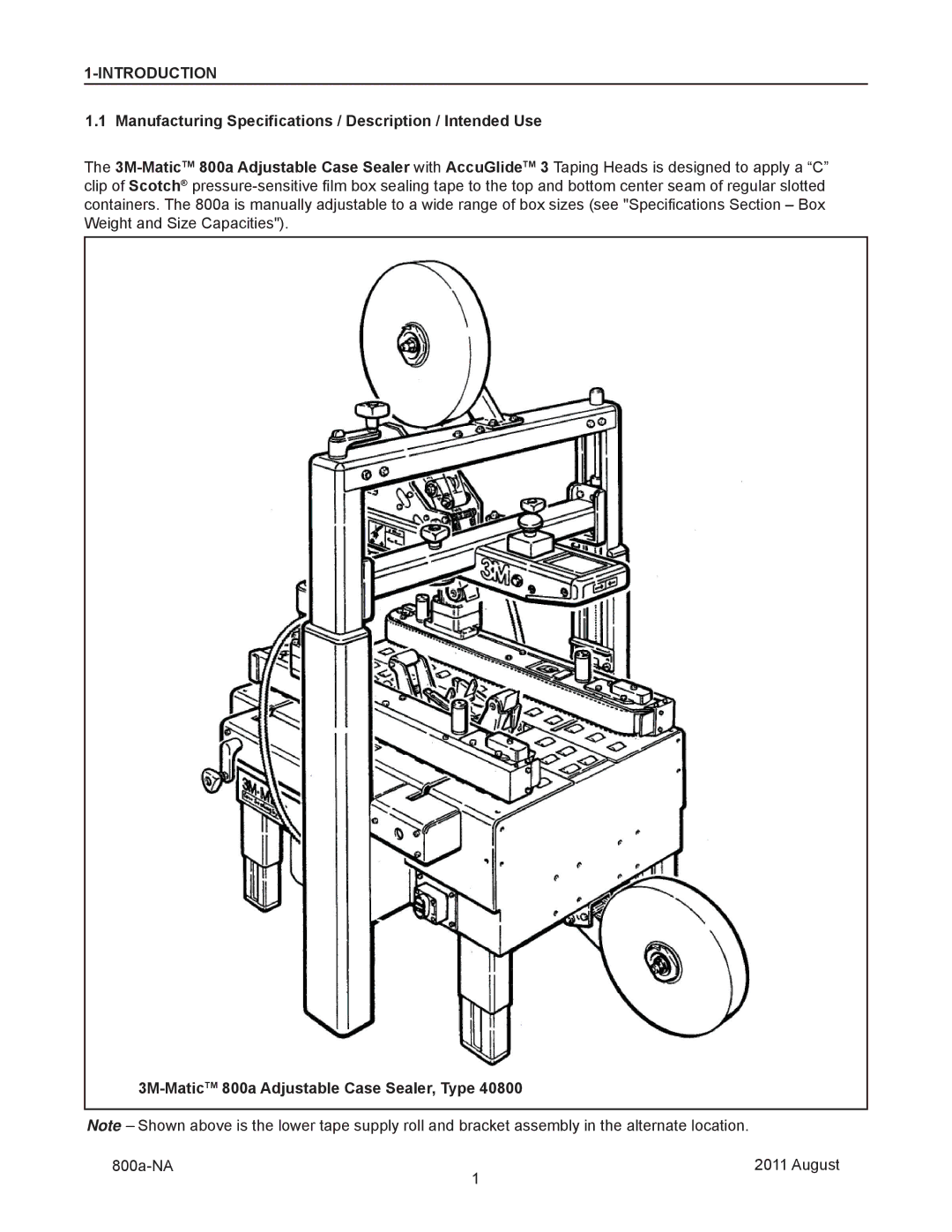 3M 800a manual Introduction, Manufacturing Specifications / Description / Intended Use 