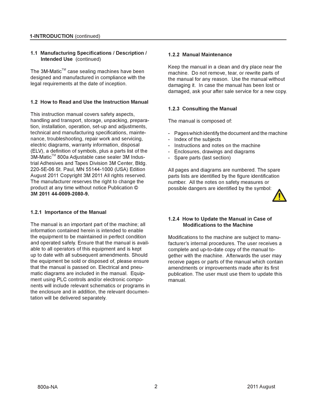 3M 800a manual 3M 2011 Importance of the Manual, Consulting the Manual 