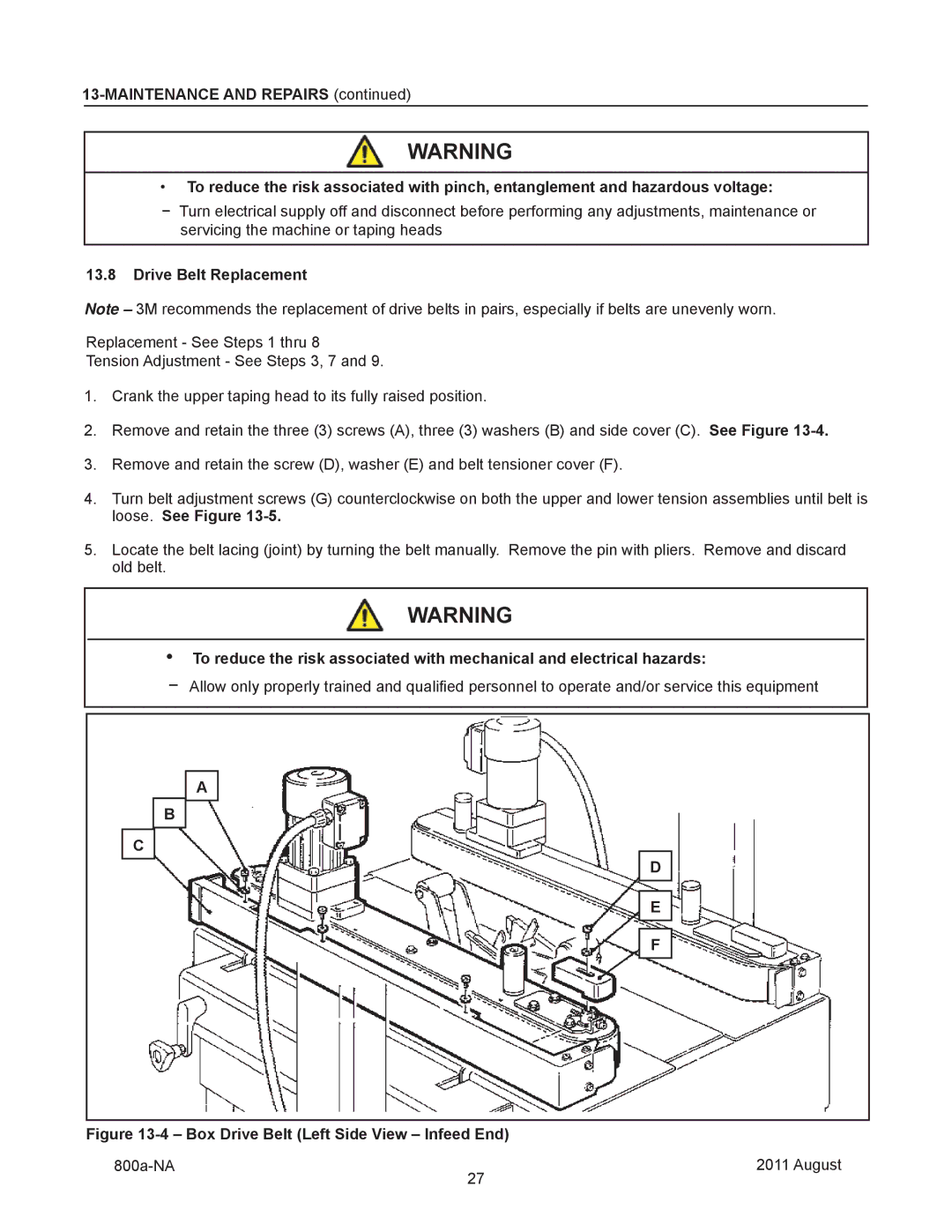 3M 800a manual Drive Belt Replacement, Box Drive Belt Left Side View Infeed End 